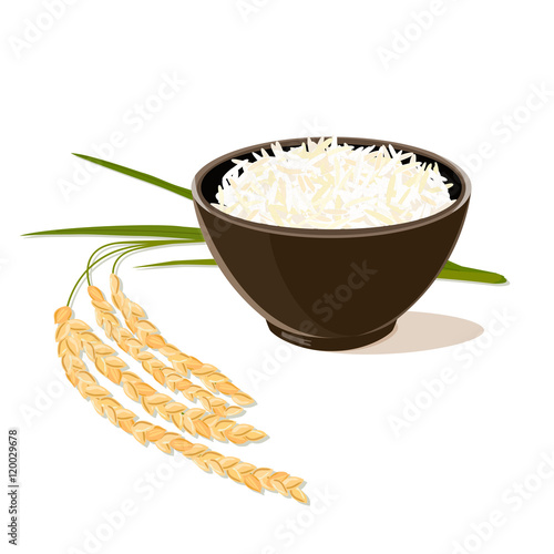 rice plant and bowl full of rice
