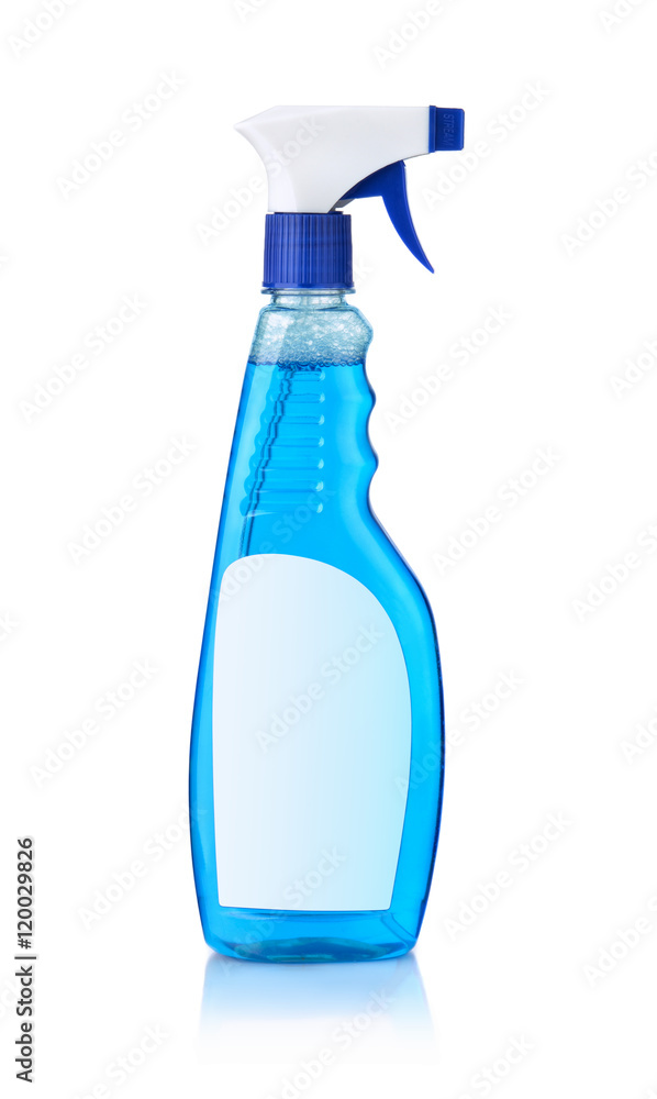Blue glass cleaner bottle with blank label Blue glass cleaner bottle with blank label