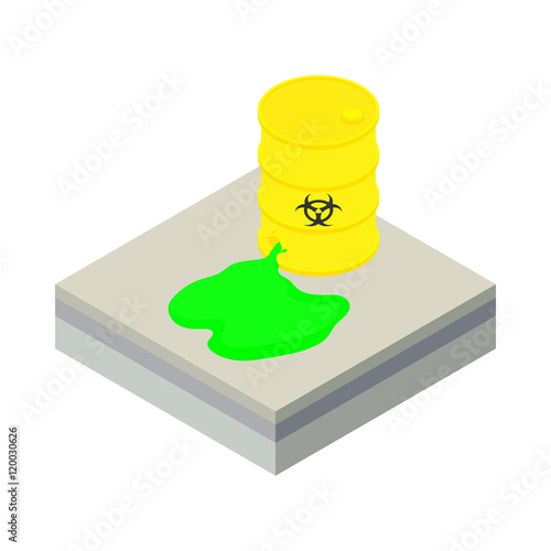 Toxic waste spilling from barrel icon in cartoon style on a white background vector illustration