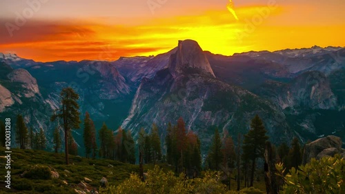 Yosemite National Park California Rising Sun over Half Dome taken from the Glacier Point
