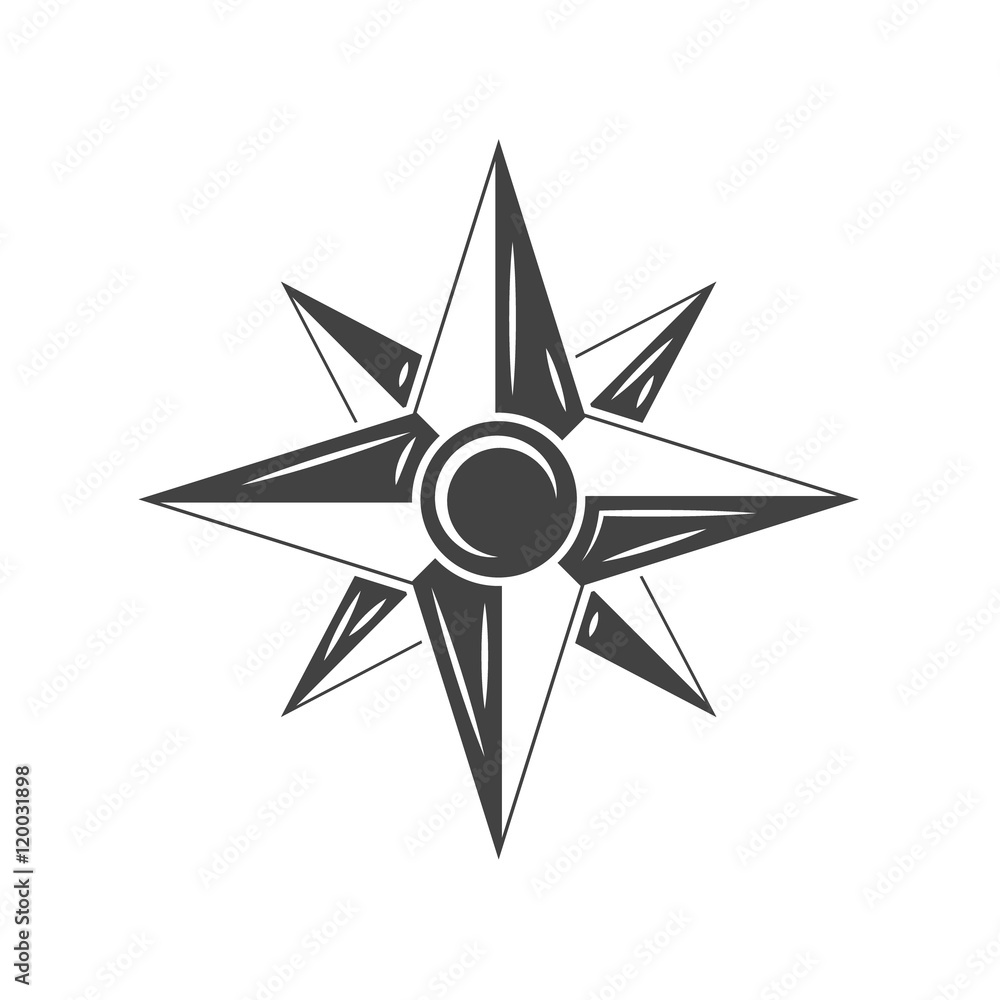 Wind Rose, Compass Black icon, logo element, flat vector illustration isolated on white background. Wind Rose, Compass Black icon, logo element, flat vector illustration isolated on white background.