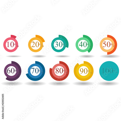 pie graph circle percentage chart 10 20 30 40 50 60 70 80 90 100 % set illustration round vector