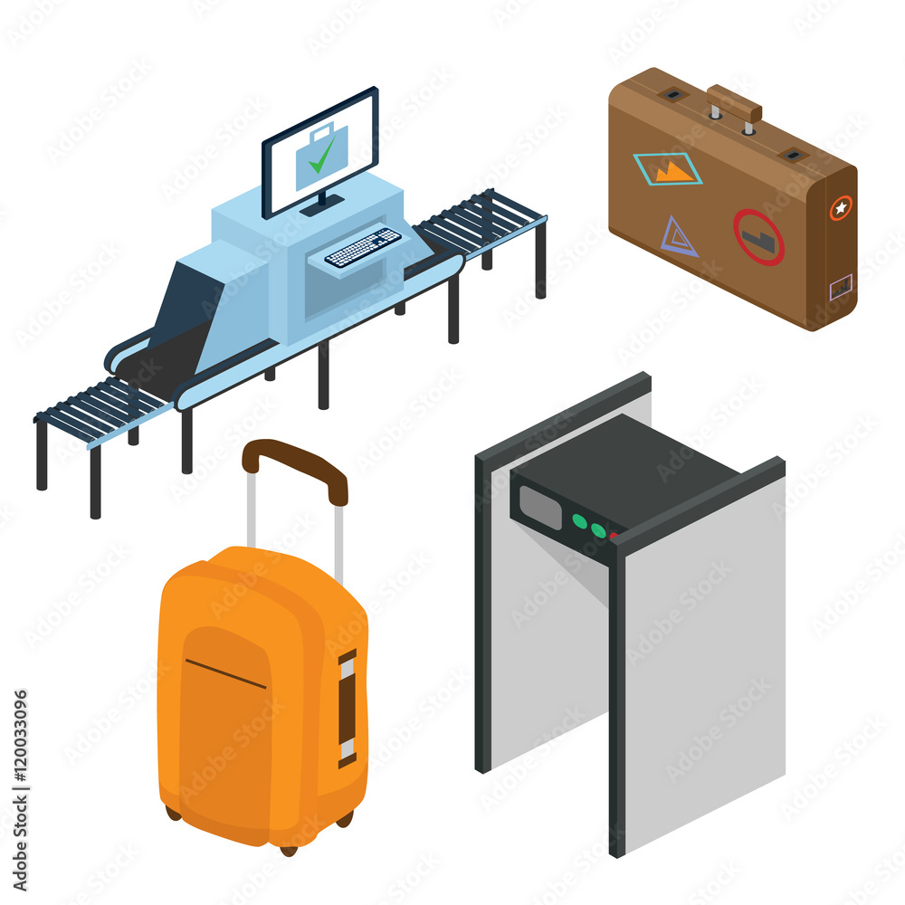 Objects in a airport. Part of the interior. Isometric vector ill Objects in a airport. Part of the interior. Isometric vector ill