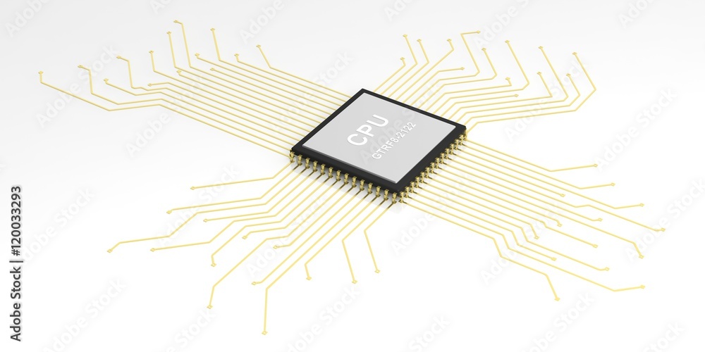 Electronic circuit cpu processor. 3d illustration Stock Illustration ...