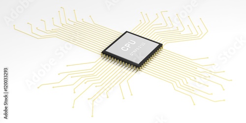 Electronic circuit cpu processor. 3d illustration