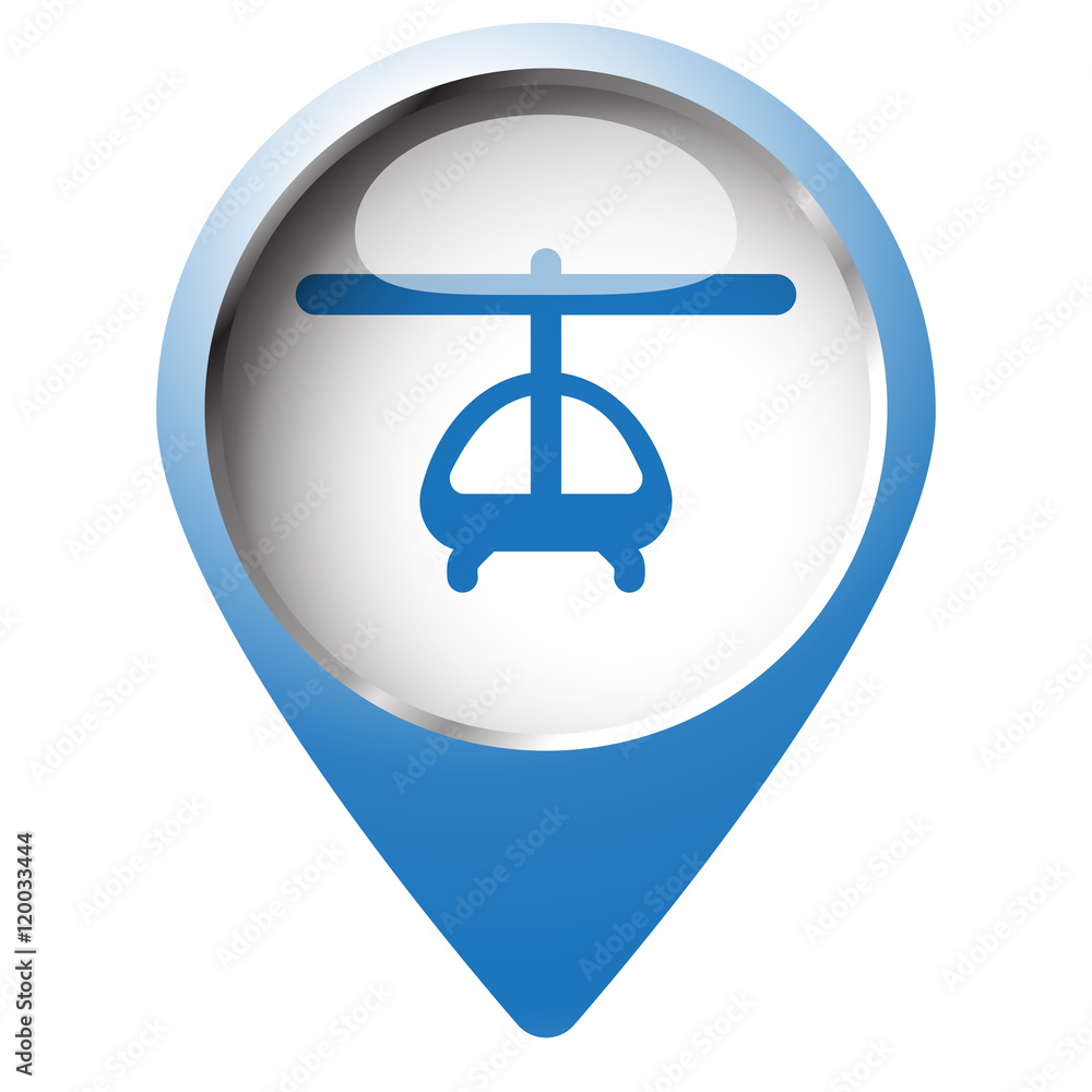 Map pin symbol with Helicopter icon. Blue symbol on white backgr Map pin symbol with Helicopter icon. Blue symbol on white backgr
