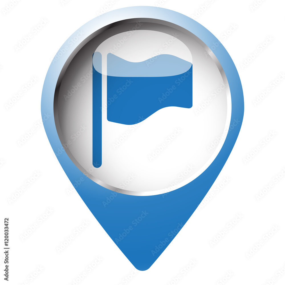 Map pin symbol with Flag icon. Blue symbol on white background. Map pin symbol with Flag icon. Blue symbol on white background.