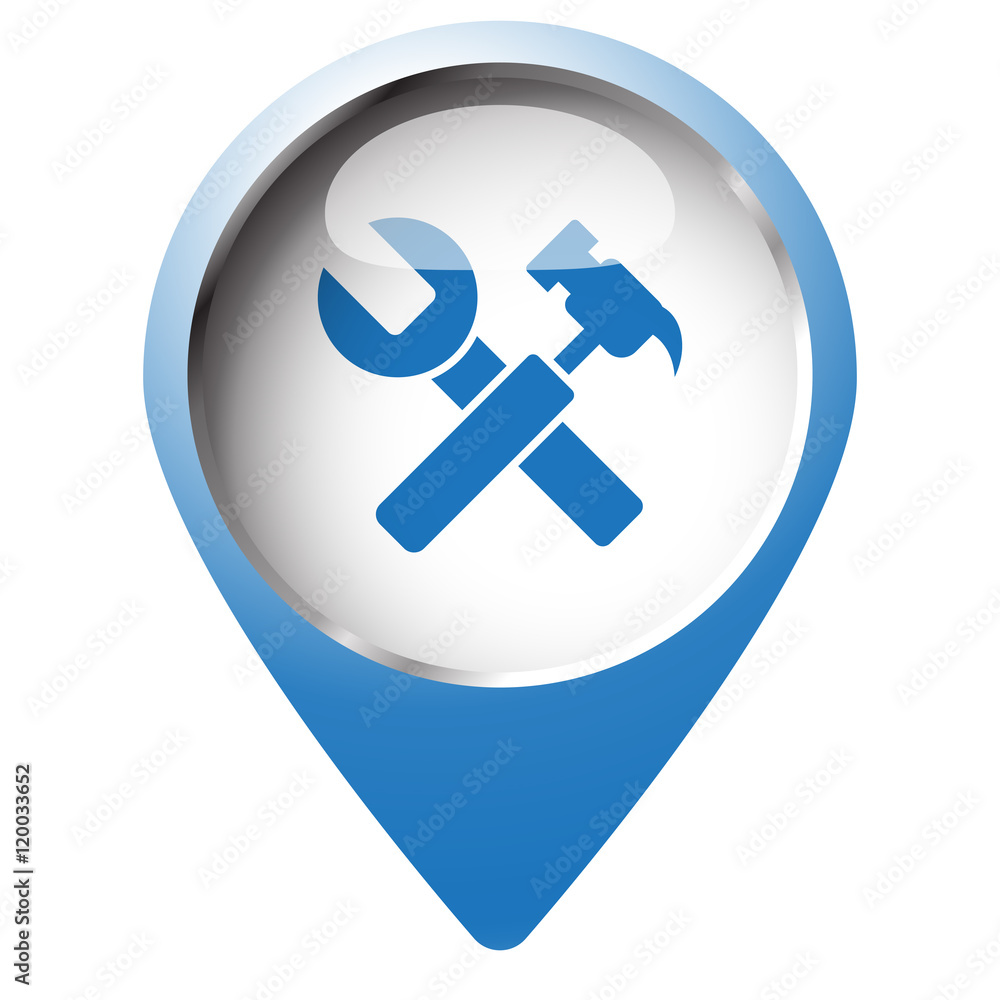 Map pin symbol with Service icon. Blue symbol on white backgroun Map pin symbol with Service icon. Blue symbol on white backgroun