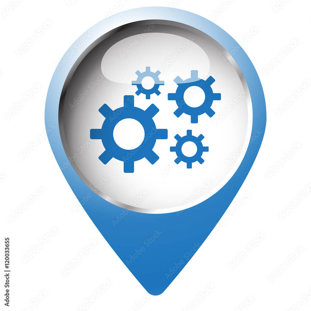 Map pin symbol with Process icon. Blue symbol on white backgroun Map pin symbol with Process icon. Blue symbol on white backgroun