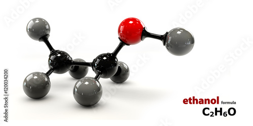 Structural chemical formula and model of ethanol molecule photo