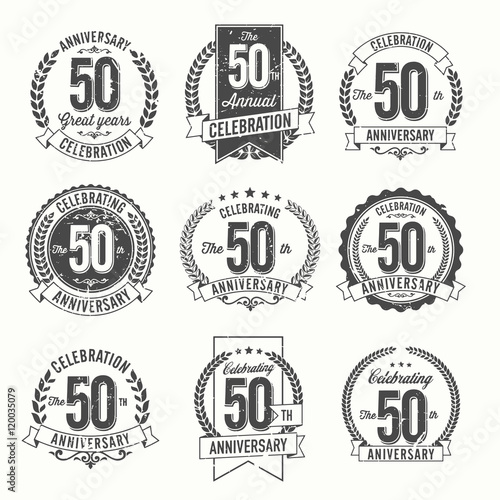 Set of Retro Anniversary Badges 50th Year Celebration