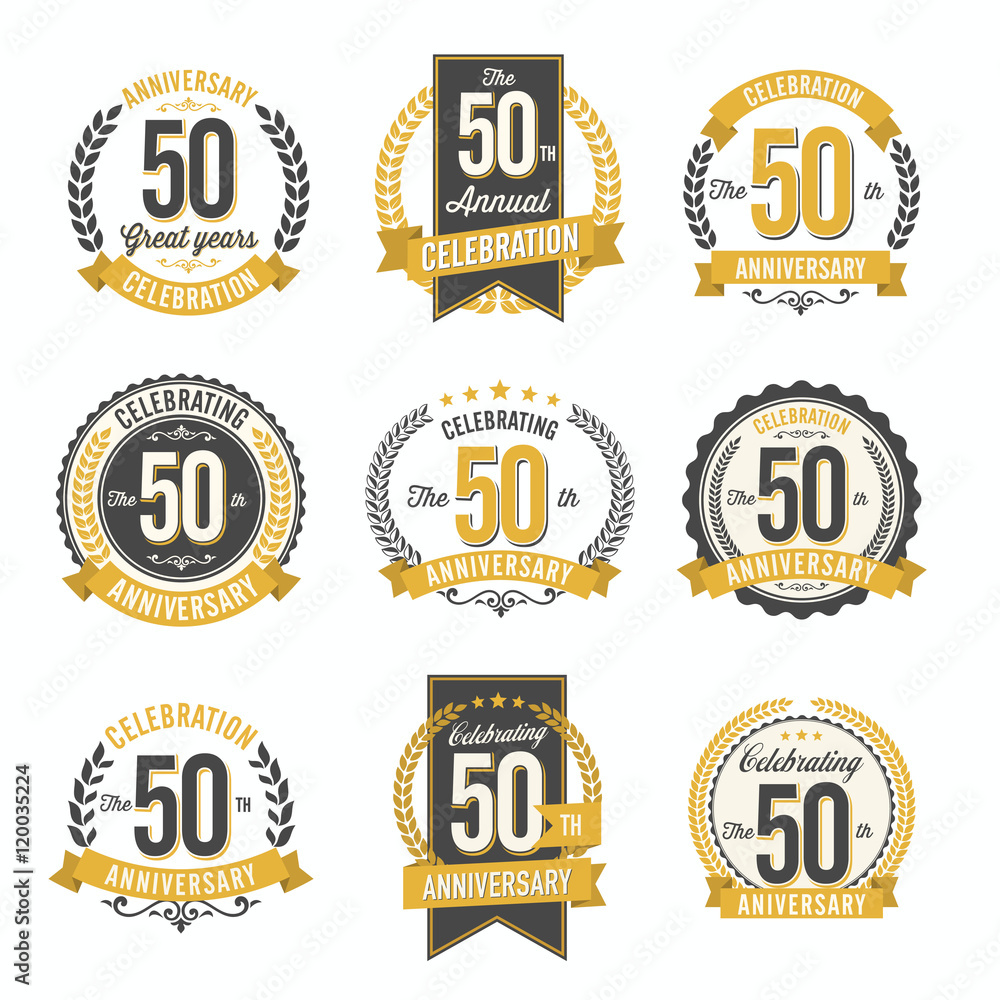Set of Vintage Anniversary Badges 50th Year Celebration
