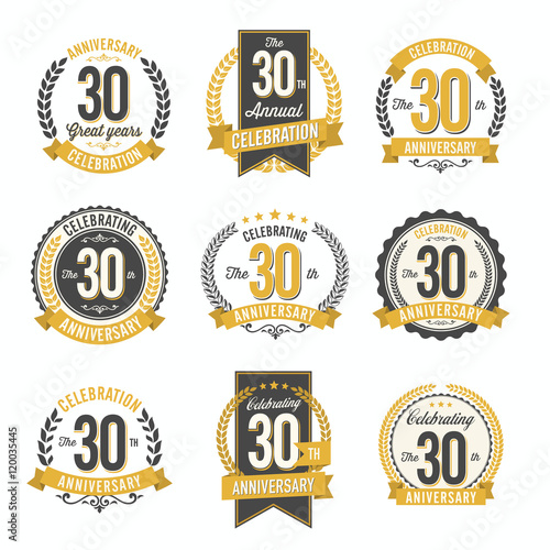 Set of Vintage Anniversary Badges 30th Year Celebration