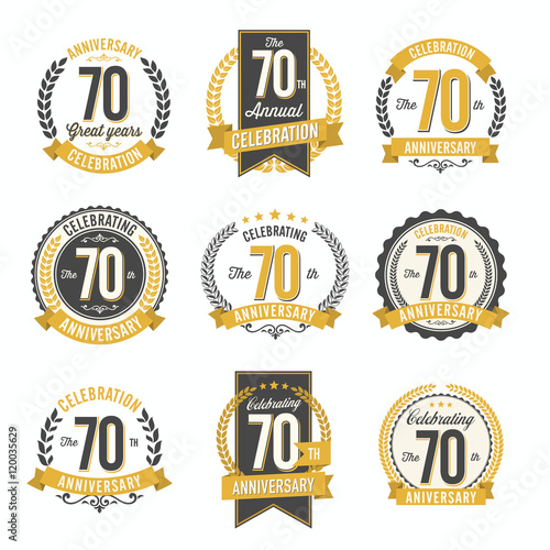 Set of Retro Anniversary Badges 70th Year Celebration