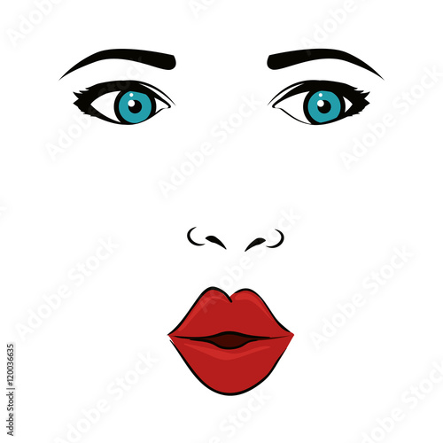 girl woman face mouth lips blue eyes wink pop art vector illustration