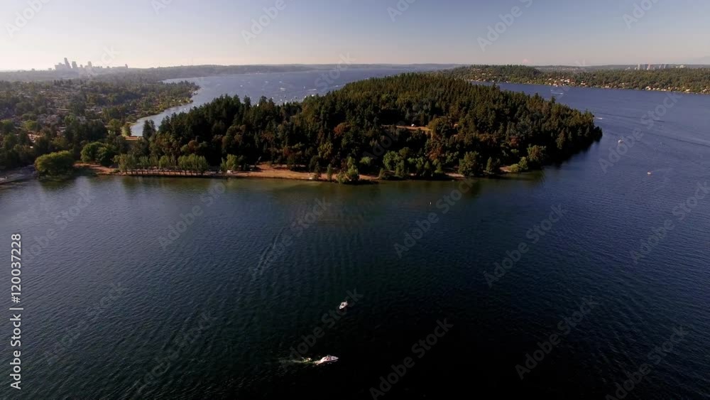 Seattle Waterfront Boating on Lake Washington Near Seward Park Aerial Perspective Seattle Waterfront Boating on Lake Washington Near Seward Park Aerial Perspective