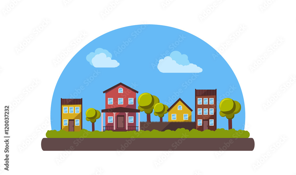  Country landscape in flat style. Vector illustration