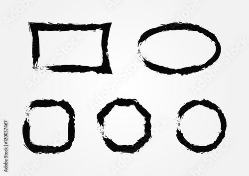 Set of empty grunge frames. Five isolated patterns for design.