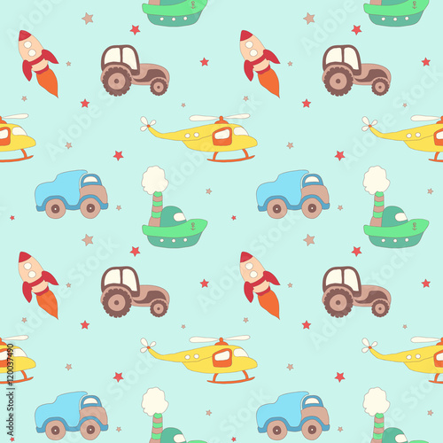 vector seamless kids hand drawn pattern of transport
