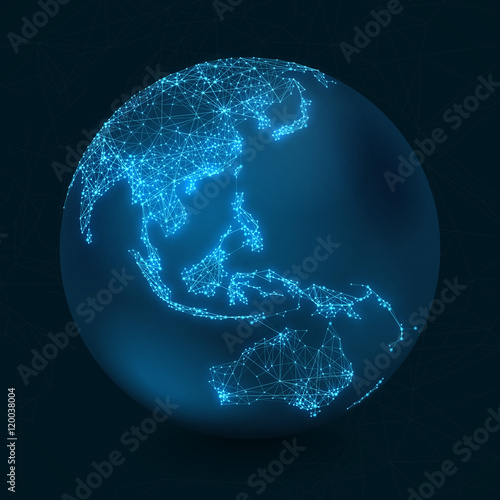 Abstract Telecommunication Earth Map - Asia, Indonesia, Oceania, Australia
