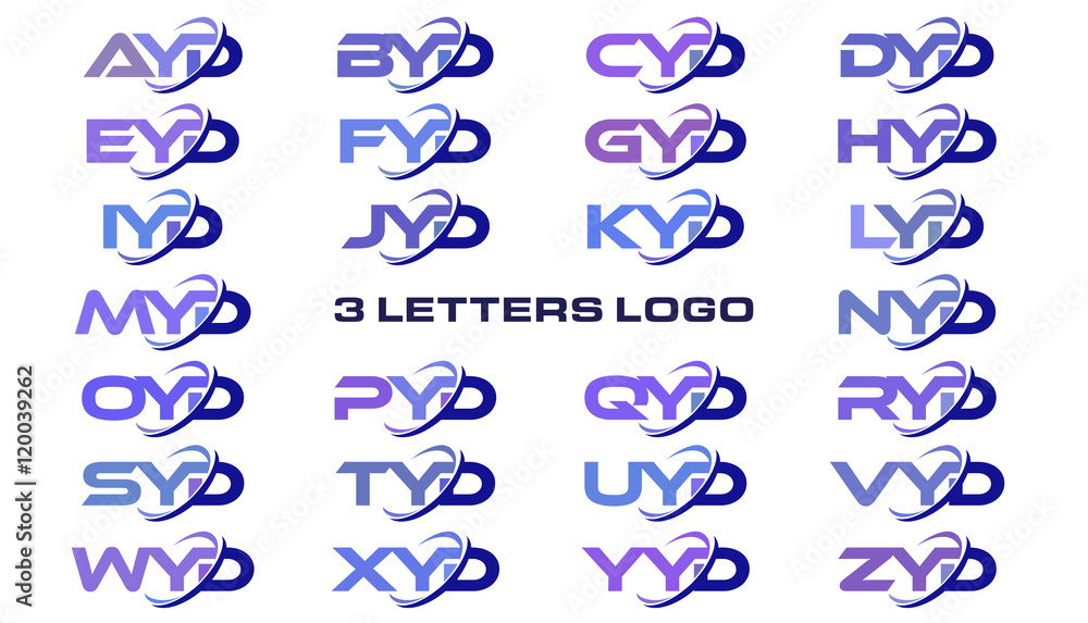 3 letters modern generic swoosh logo AYD,BYD,CYD,DYD,EYD,FYD,GYD,HYD,IYD, JYD,KYD,LYD,MYD,NYD,OYD,PYD,QYD,RYD,SYD,TYD,UYD,VYD,WYD,XYD,YYD,ZYD - obrazy, fototapety, plakaty 