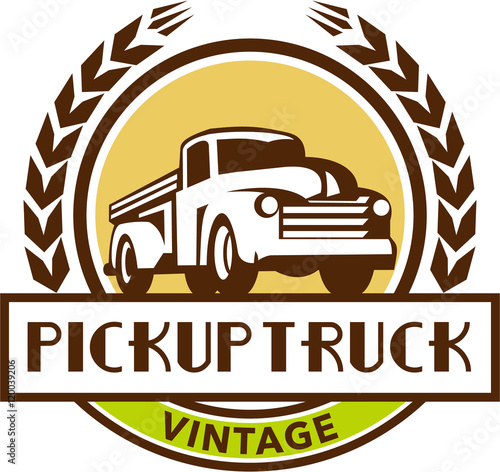 Vintage Pick Up Truck Circle Wreath Retro