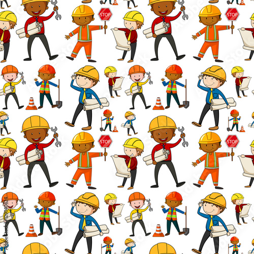 Seamless background with construction workers