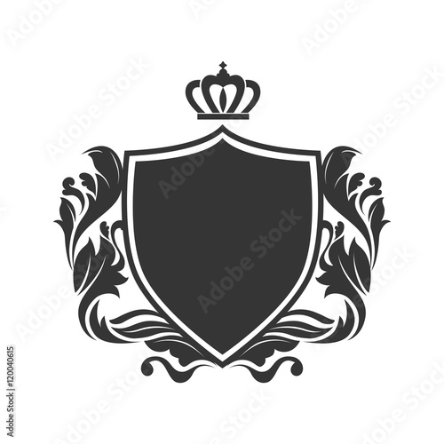 shield ornament crown royal decoration stamp silhouette vector illustration