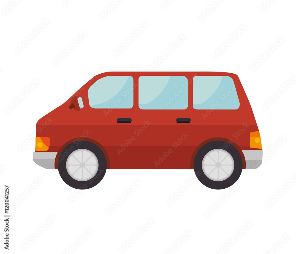 red car van with black wheels transport vehicle vector illustration