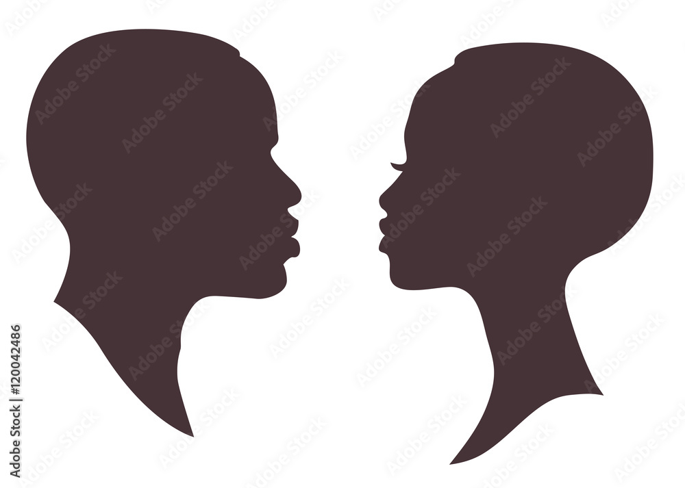 African woman and man face silhouette