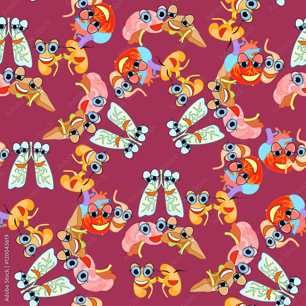 seamless pattern with cartoon human organs. illustration