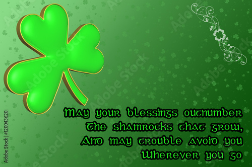 Saint Patrick's Day Card with green clover leaf  blessing