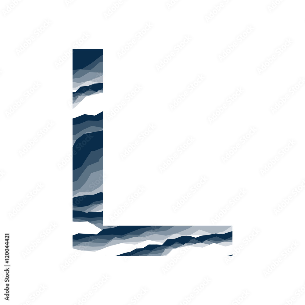 Obraz premium The letter L, in the alphabet abstract background marble, bark, mountain, stone layer set dark blue shade color isolated on white background