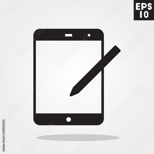 Computer tab with pen icon in trendy flat style isolated on grey background. Computer tab with pen symbol for your design, logo, UI. Vector illustration, EPS10.