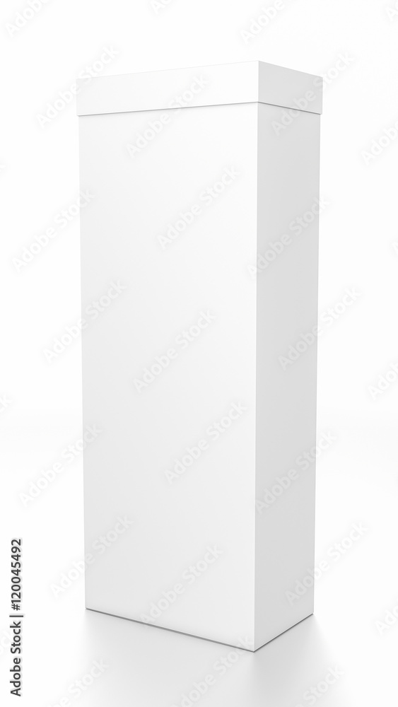 White tall vertical rectangle blank box with cover from side angle. White tall vertical rectangle blank box with cover from side angle.