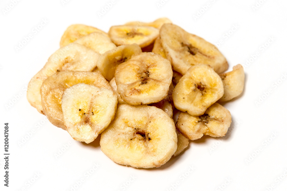 Banana chips isolated on white