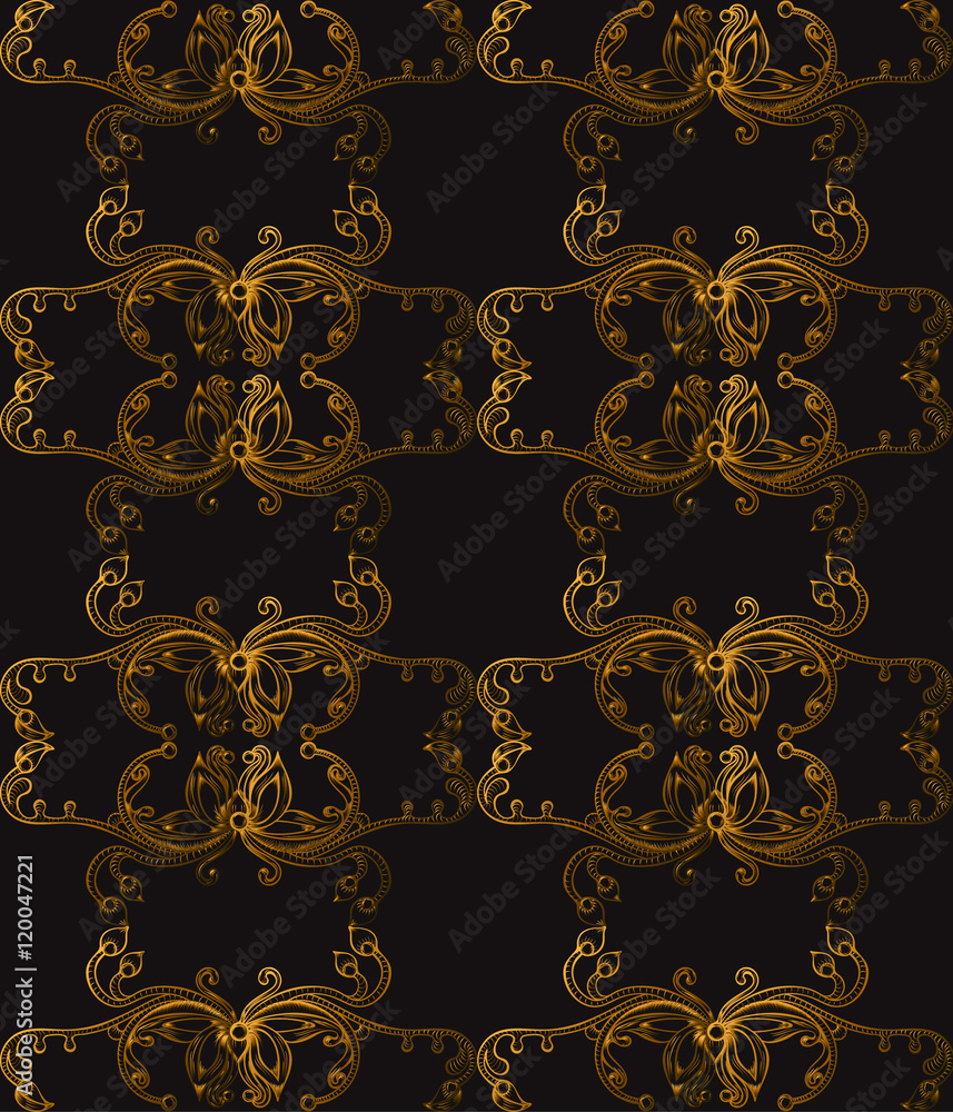 Seamless pattern with hatched floral ornament. Retro style. Vector illustration, eps10 Seamless pattern with hatched floral ornament. Retro style. Vector illustration, eps10