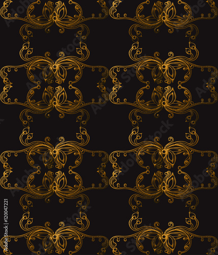 Seamless pattern with hatched floral ornament. Retro style. Vector illustration, eps10