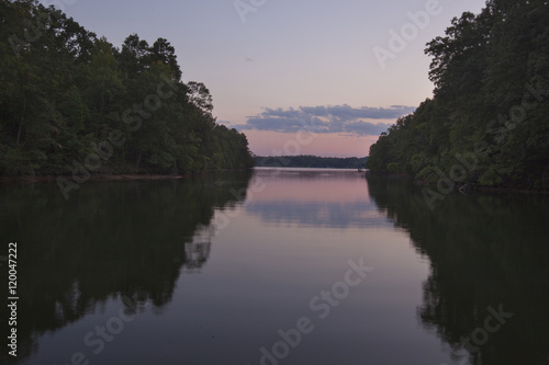 Fototapeta Naklejka Na Ścianę i Meble -  A twilight view of Lake Norman in North Carolina.
