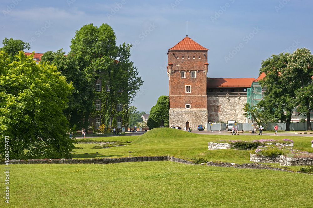 Medieval Thieves Tower on a Wawel hill as part of the Wawel Castle in Krakow. Poland.