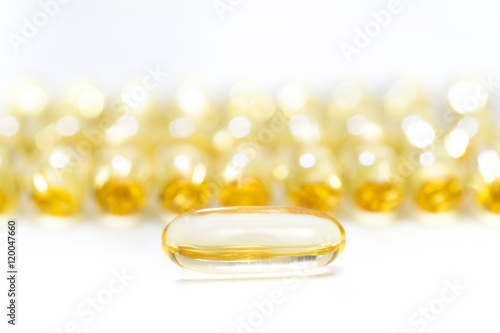 fish oil set in a row on white background
