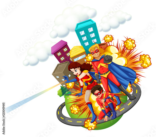 Superhero and city background