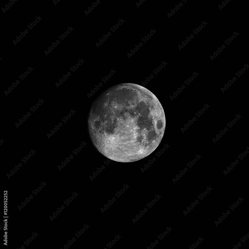 Full moon, isolated on black background for design. Black and white photo with high detailed surface (mares, craters, ridges). Full moon, isolated on black background for design. Black and white photo with high detailed surface (mares, craters, ridges).
