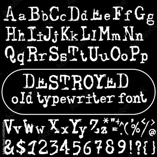 Vector old typewriter font. Vintage font. Old grunge font