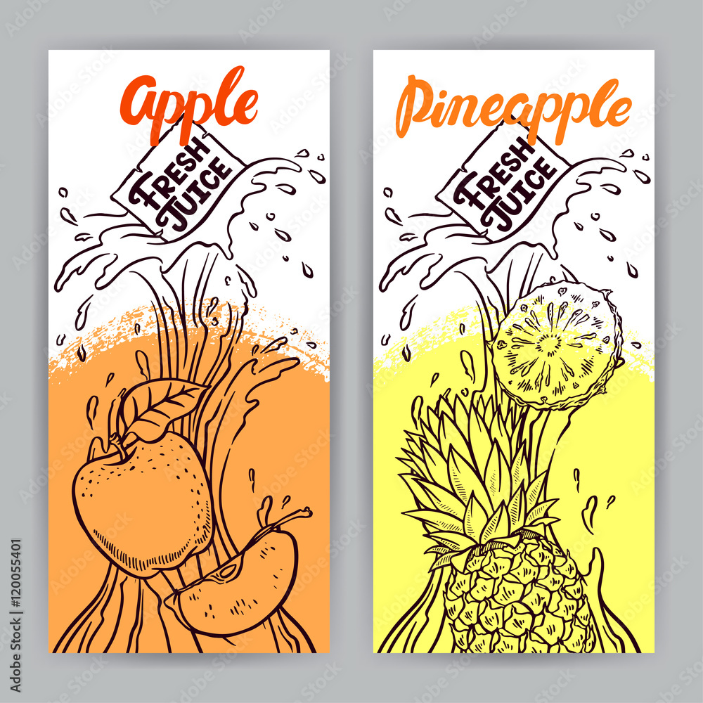 Obraz premium banners of sketch apple and pineapple juice