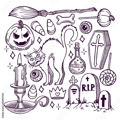 Set of sketch Halloween attributes - 2