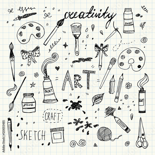 Hand drawn Art and Craft vector symbols and objects