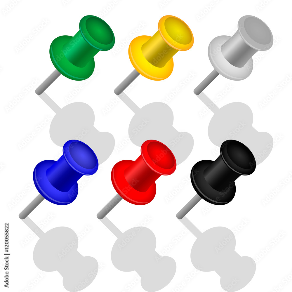 Set of push pins in different colors. Thumbtacks. Set of push pins in different colors. Thumbtacks.