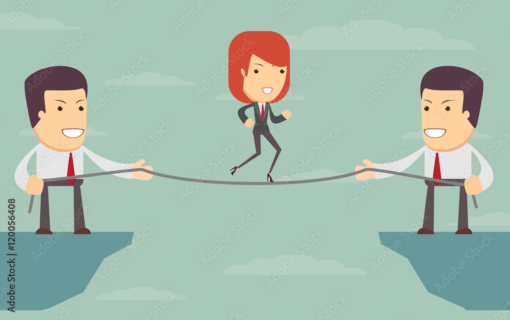 Vector woman over an abyss. people help each other Vector woman over an abyss. people help each other