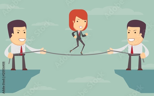 Vector woman over an abyss. people help each other